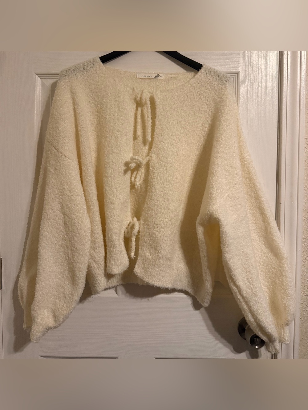 Altar'd State Cream Tie-Front Cozy Knit Cardigan